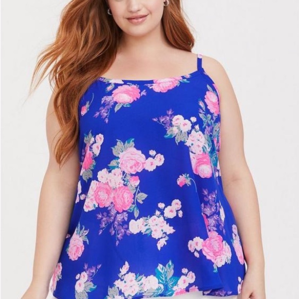 Sophie - Blue & Neon Pink Floral Swing Cami